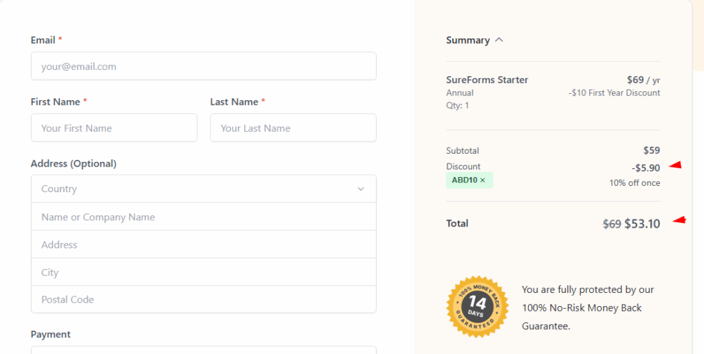 Sureforms coupon applied