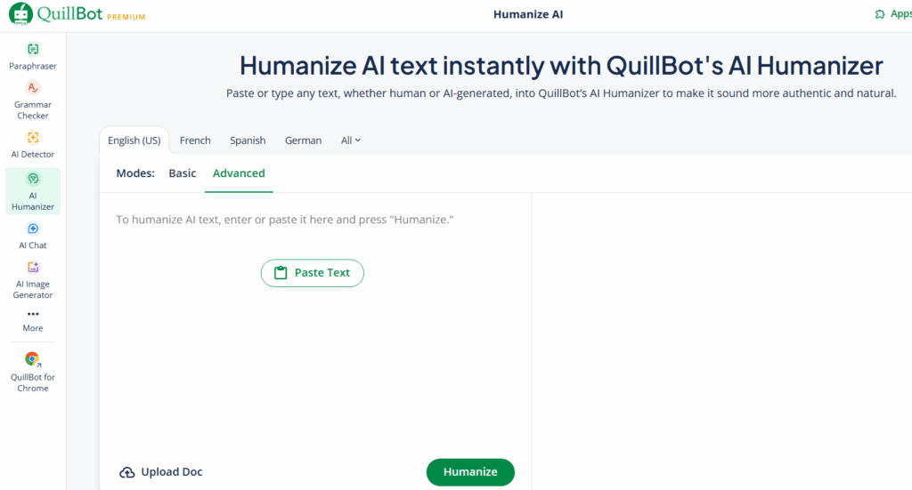 Quillbot humanizer interface