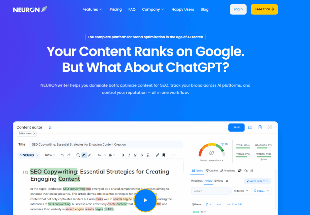 Neuronwriter homepage — scalenut alternative