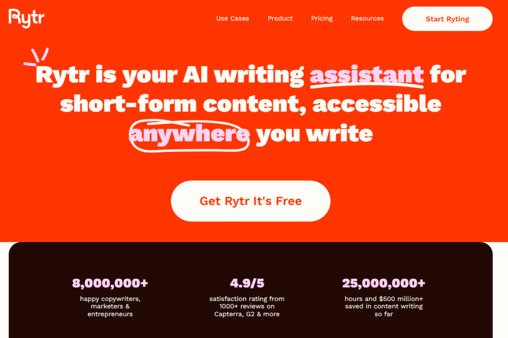 Rytr me homepage  — alternative to scalenut