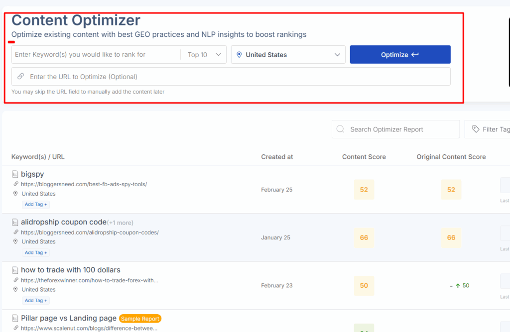 Scalenut content optimizer screen