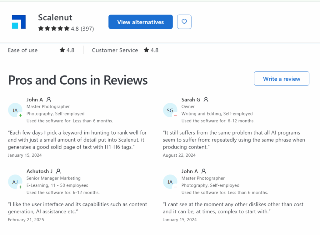 Scalenut review from capterra users