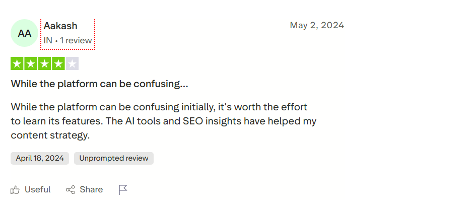 Scalenut review from trustpilot user